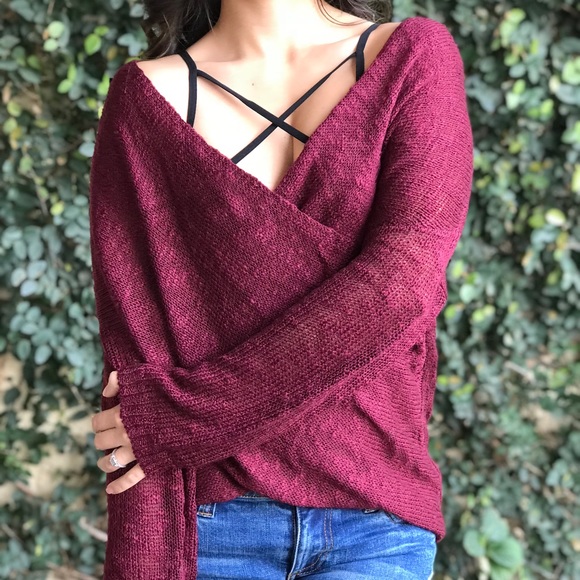 Crisscross Burgundy Sweater - Picture 3 of 8